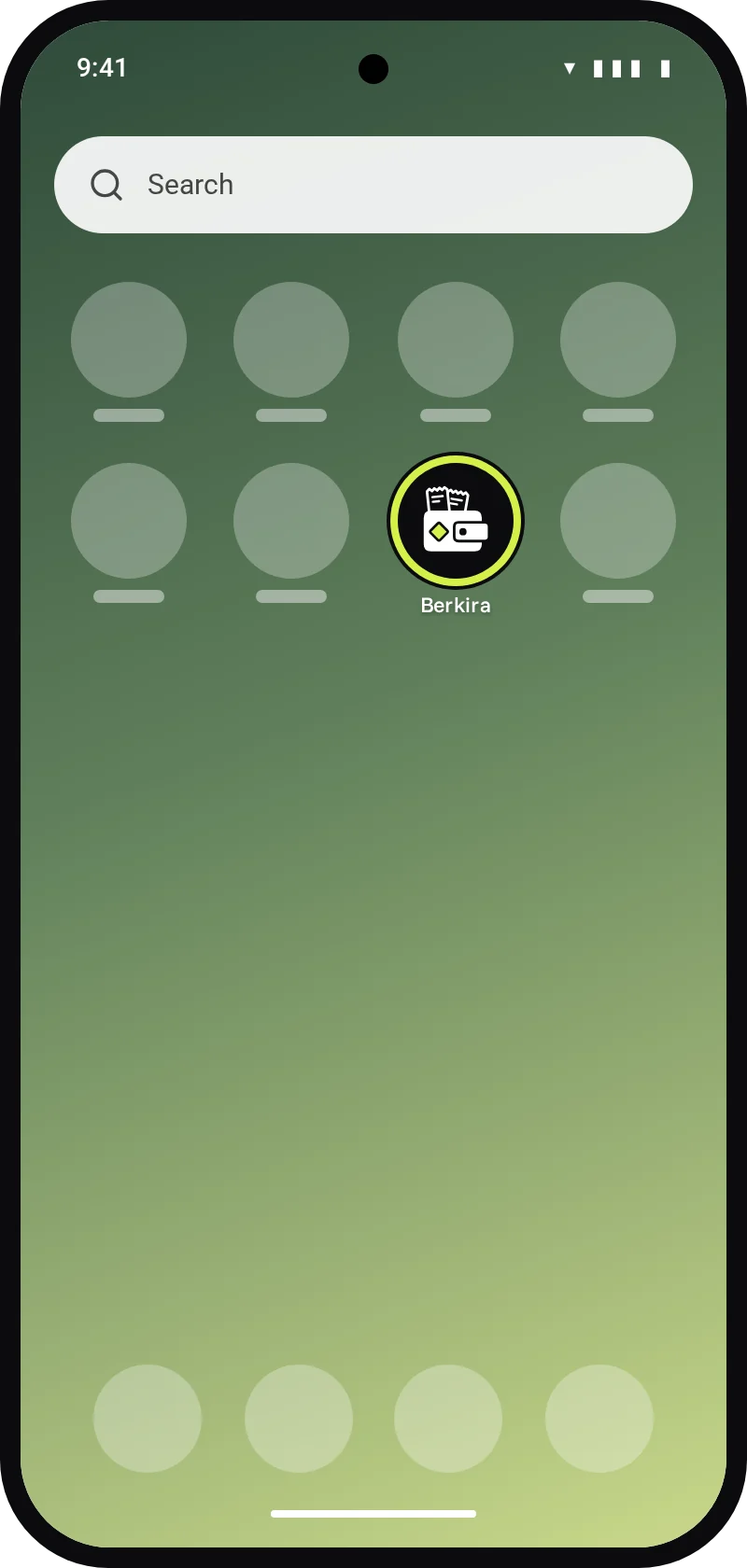 Illustration: Android home screen with the Berkira icon marked